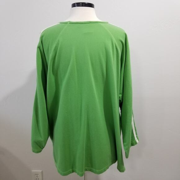 Ulla Popken Sweatshirt 1X Pullover V Neck Green Raglan Sleeve Top - Picture 2 of 7